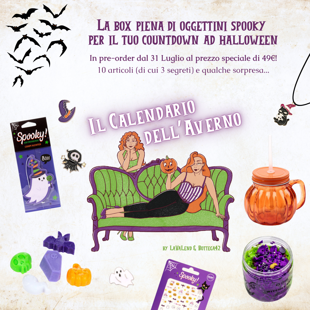 Box "Il Calendario dell'Averno", bundle spooky vintage a tema Halloween, LaVaLend e Bottega42