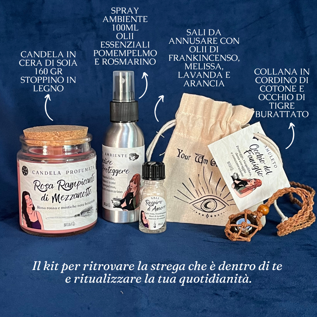 Bundle Kit "Magia pratica" candela, profumo ambiente e amuleto, edizione limitata witchy