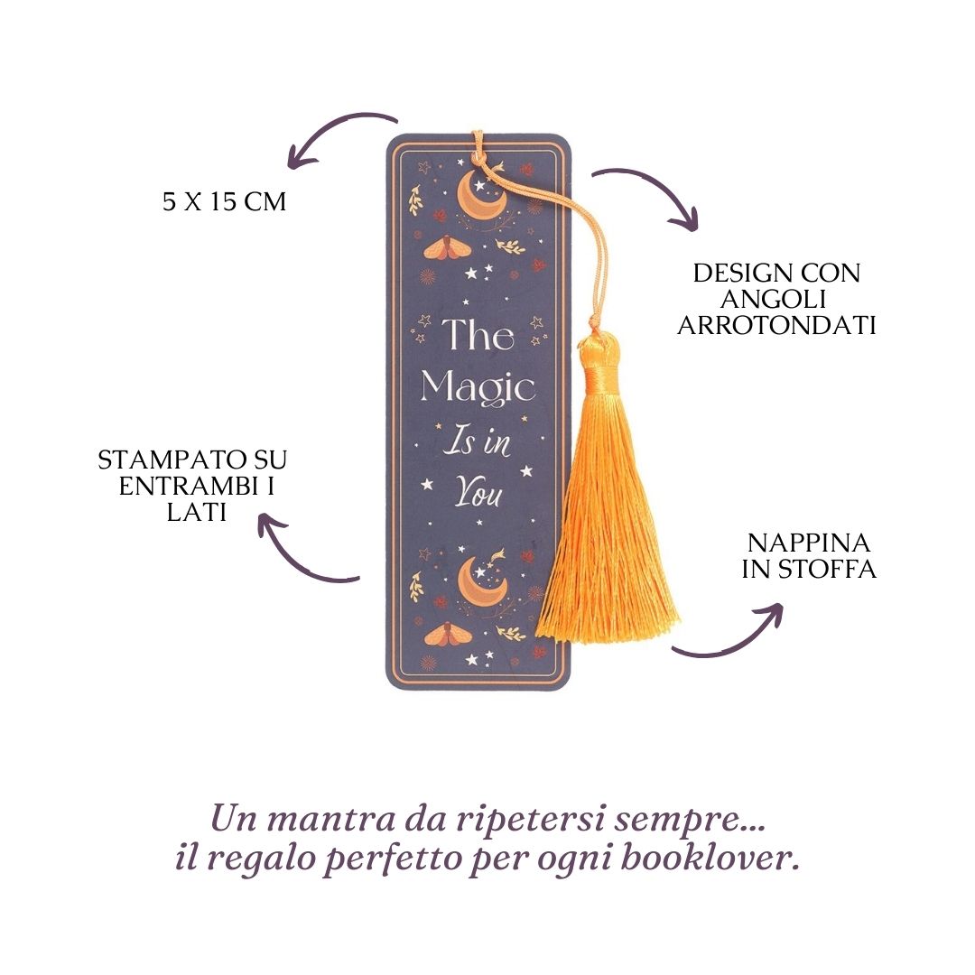 Segnalibro "The magic is in You", con nappina, disegni witchy info tecniche