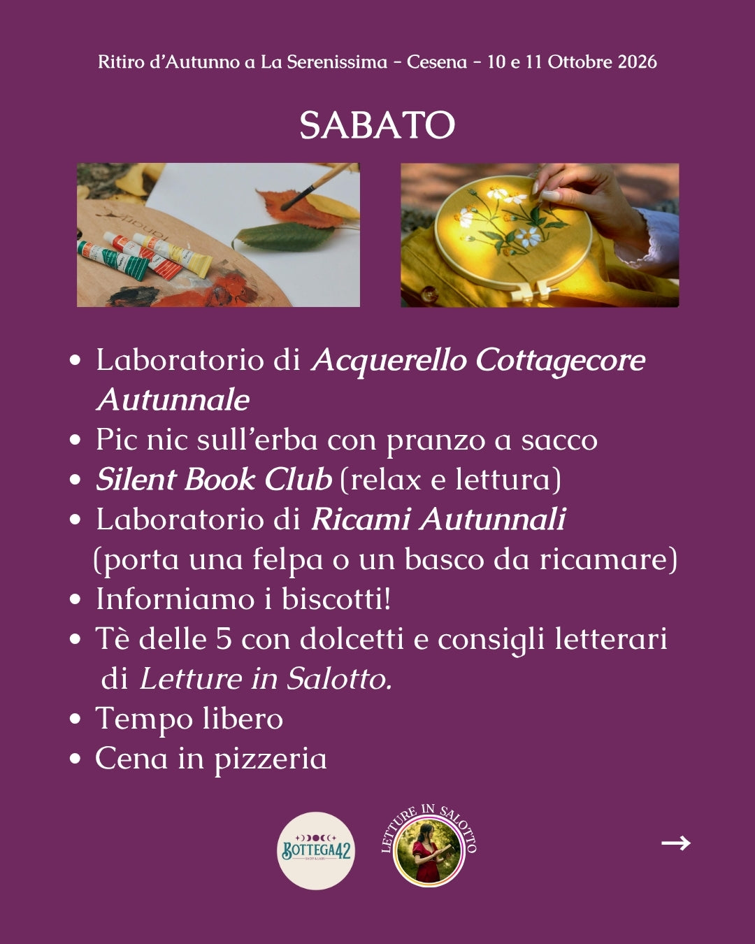 Ritiro d'Autunno - weekend arte e lettura - 10 e 11 ottobre 2026