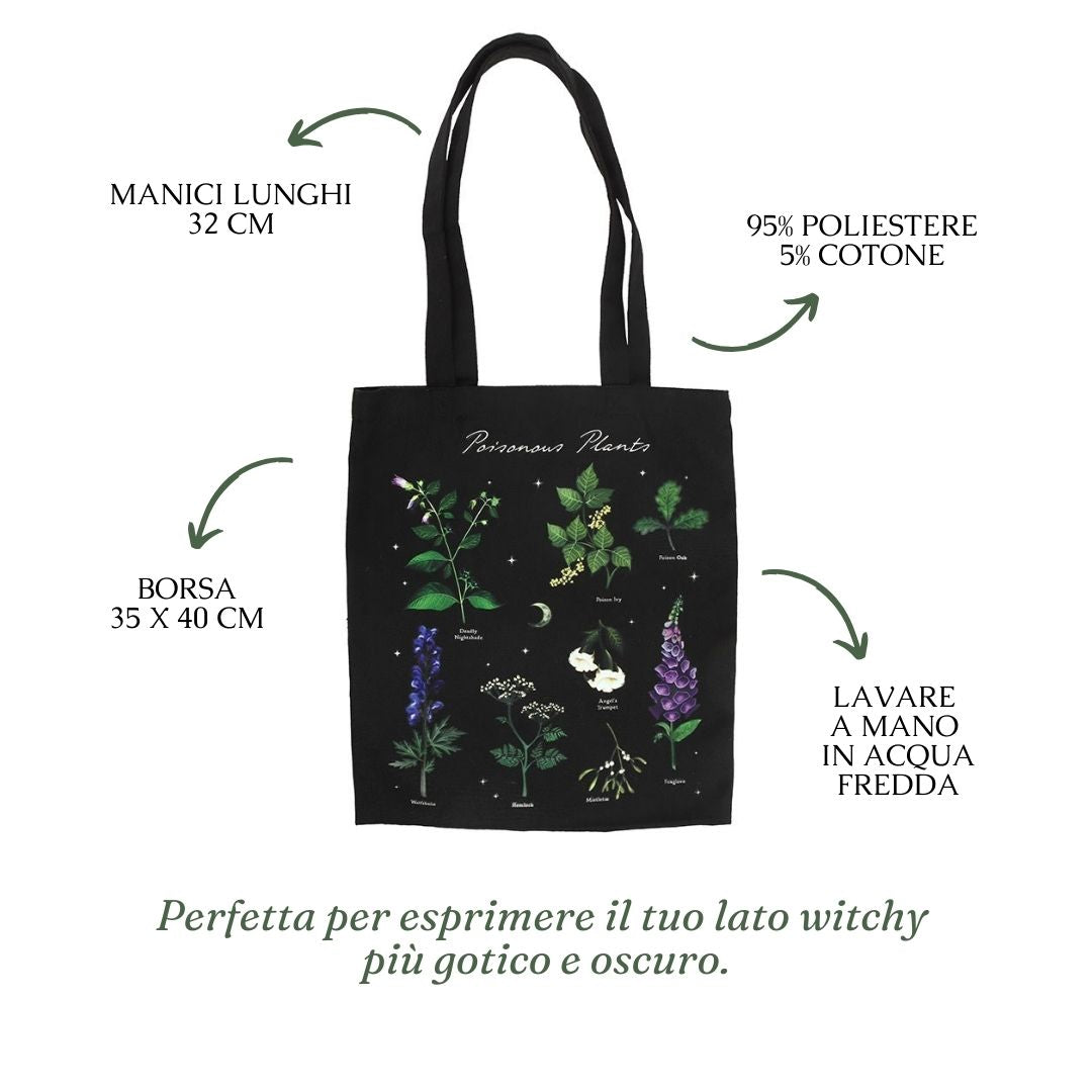Tote bag "Poisonous Plants" in policotone, shopper stampa witchy botanica