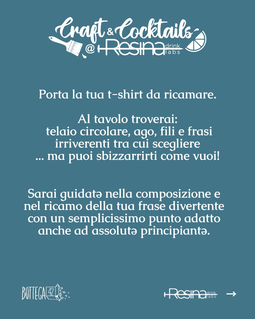 Aperitivo artistico Resina Craft And Cocktails - Ricami irriverenti su t-shirt - 03/06/2026