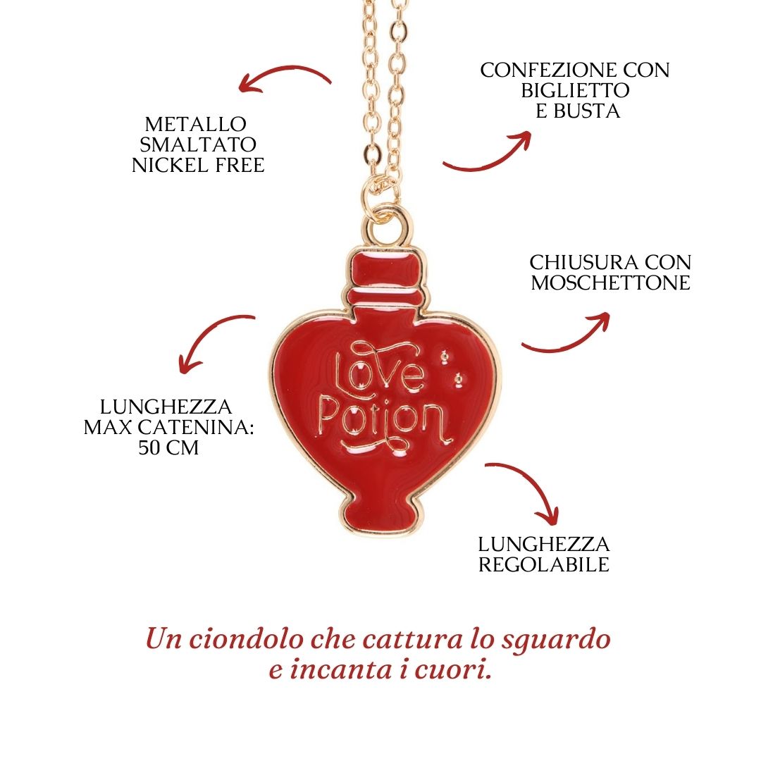 Collana "Love Potion" in metallo smaltato con biglietto regalo