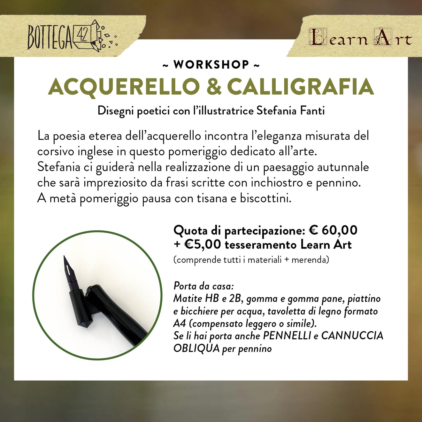 Workshop "Acquerello e Calligrafia", sabato 19 ottobre 2024