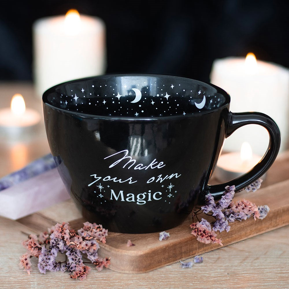 Tazza "Make Your Own Magic, ceramica nera con stelle, witchy, 