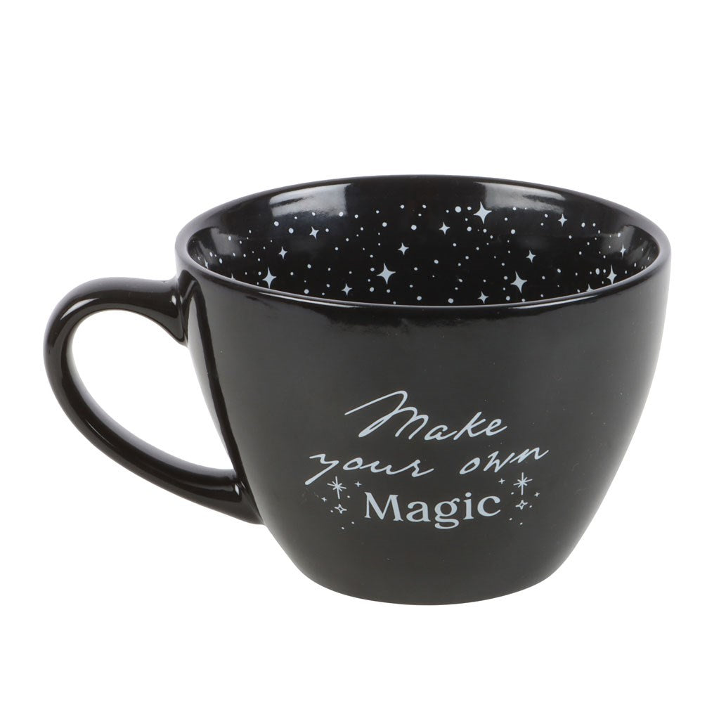Tazza "Make Your Own Magic, ceramica nera con stelle, witchy, 