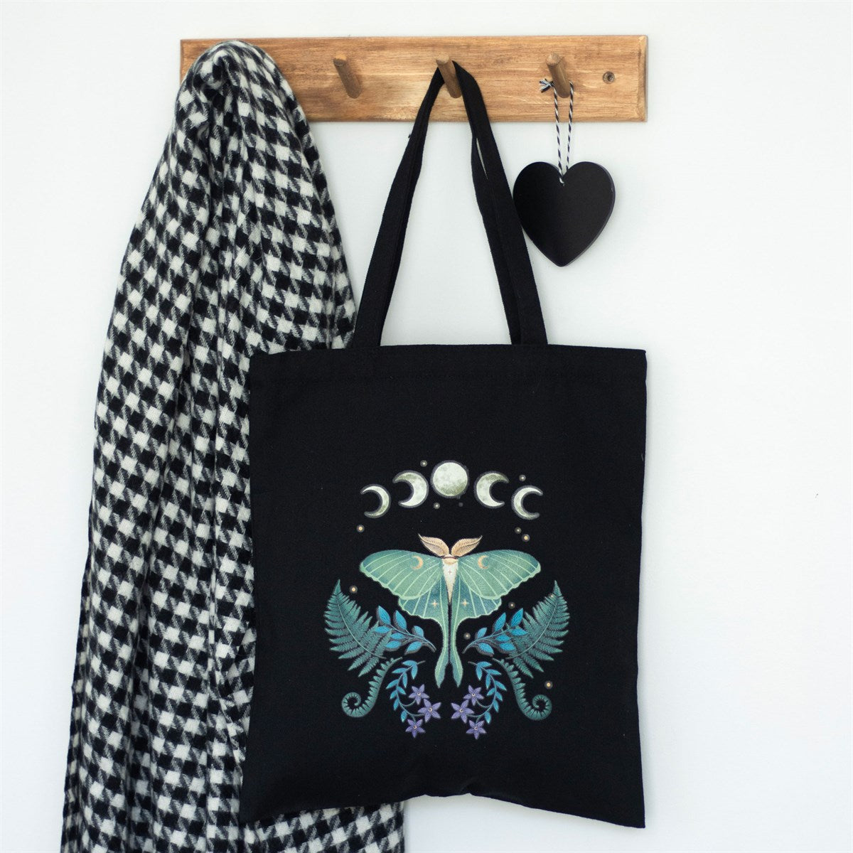 Tote bag "Dark Luna Moth" in policotone, shopper falena stampa witchy