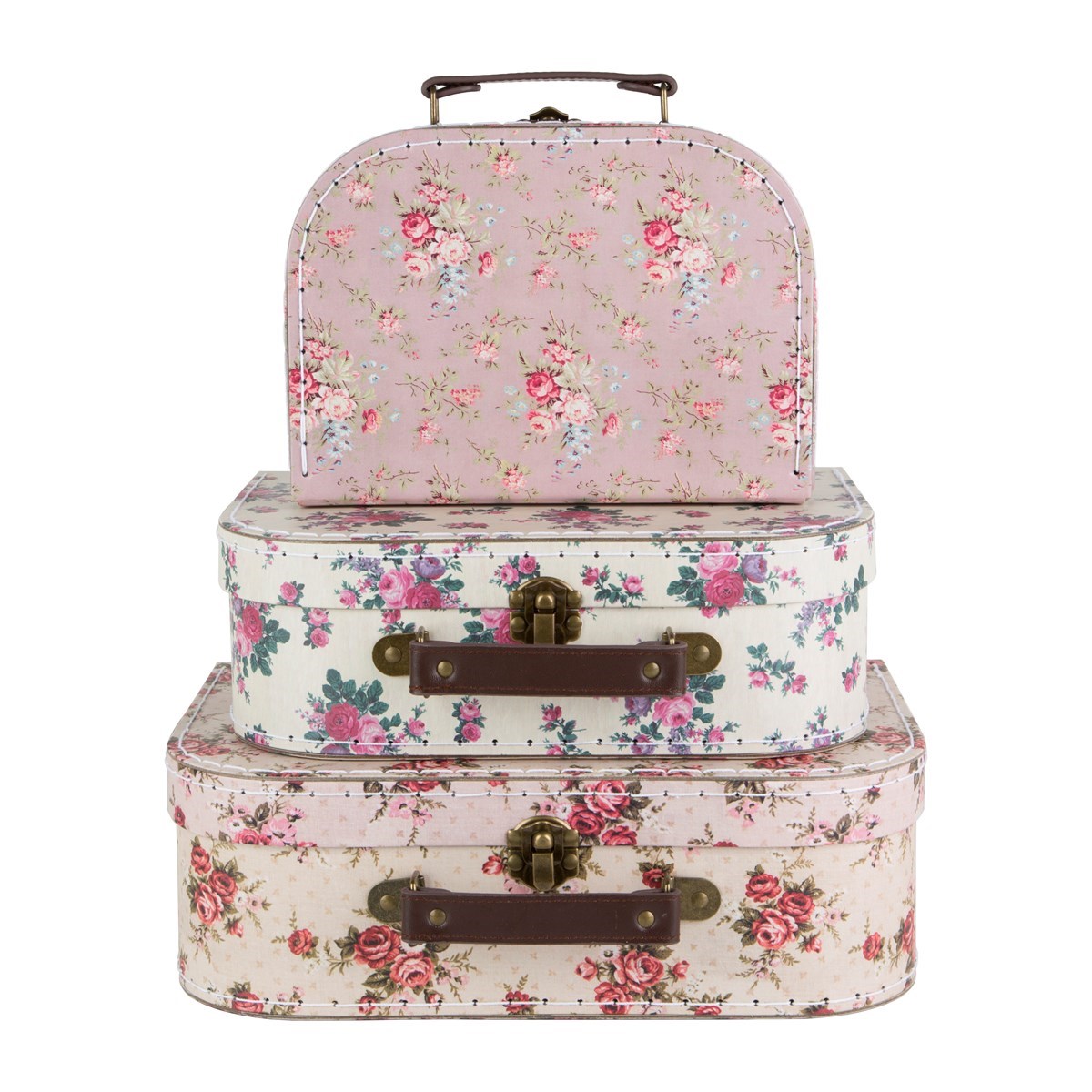 Set 3 valigette vintage in cartone a fiori, rosa, cottagecore