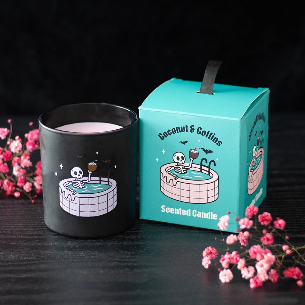 Candele profumate gotiche Summerween, Black Cherry and Vanilla Coconut and Coffins