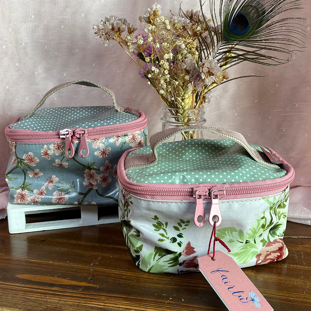 Beauty mini, trousse makeup in cotone cerato, fantasia floreale