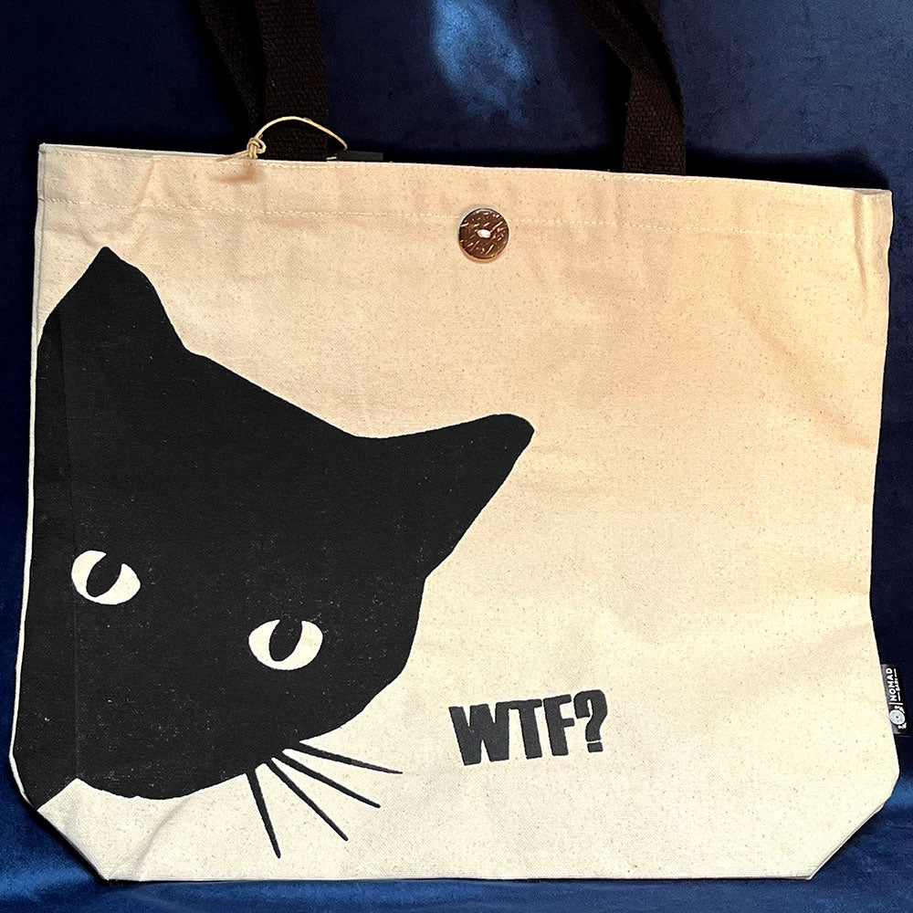 Borsa Tote Bag "Gatto nero-WTF?" in cotone indiano
