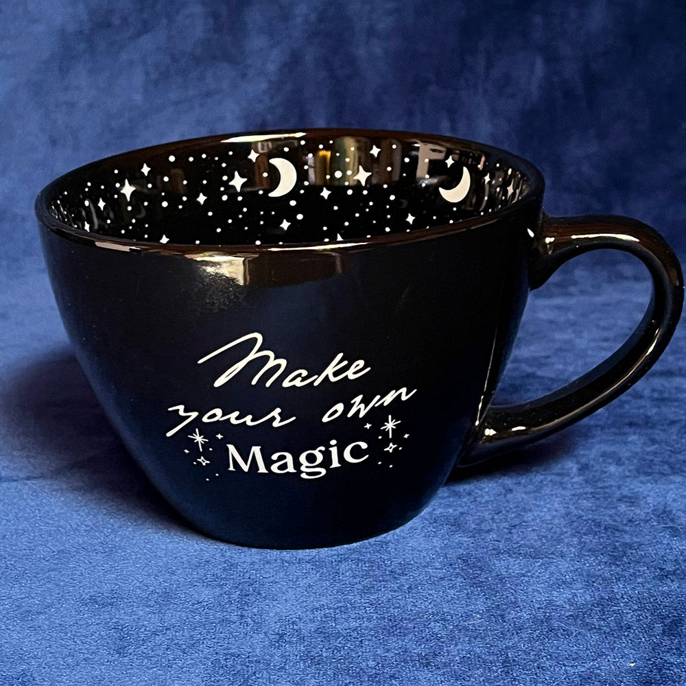 Tazza "Make Your Own Magic, ceramica nera con stelle, witchy, 
