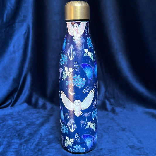 Bottiglia termica "Night Flight" 500ml,  pattern witchy, civetta, funghi, fiori