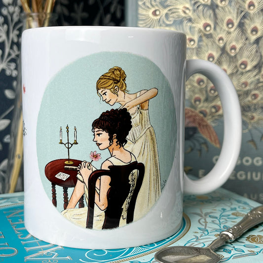 tazza mug illustrazione originale orgoglio e pregiudiziojane austen sorelle bennet