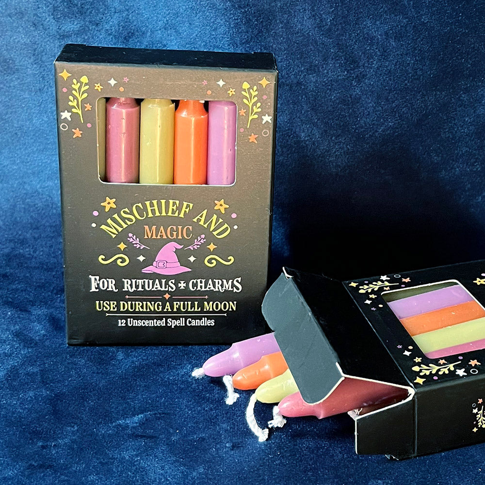 Candeline rituali "Mischief and Magic", 12 candeline colorate witchy