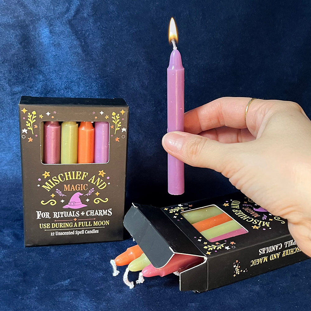 Candeline rituali "Mischief and Magic", 12 candeline colorate witchy