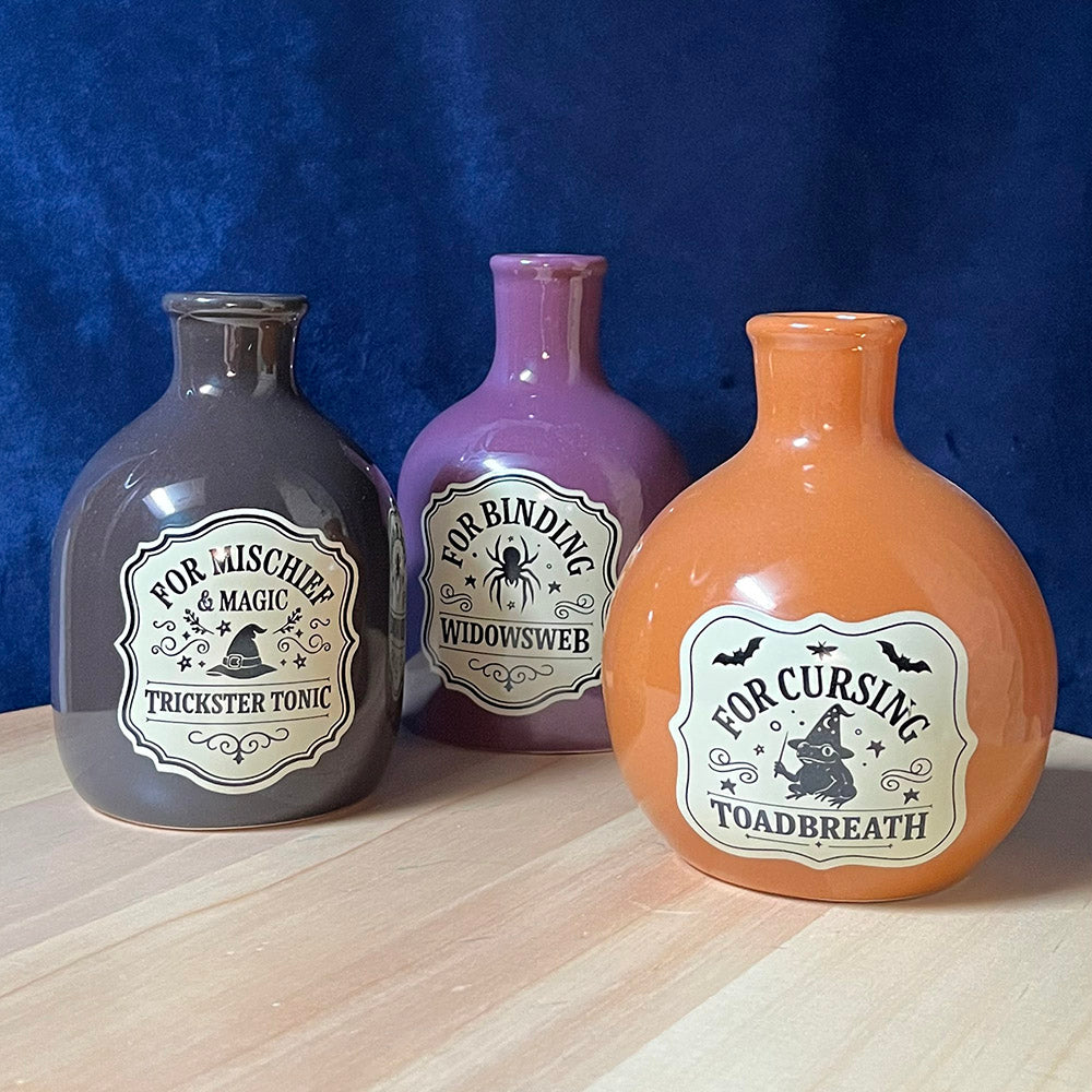 Vaso o porta candela "Magic Potion", bottiglia pozione in ceramica, colori vari