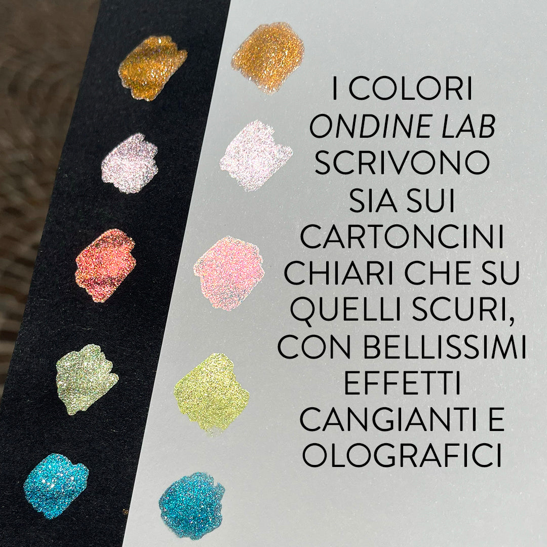 Acquerelli artigianali fatti a mano, mix da 10, olografici e metallizzati Ondine Lab