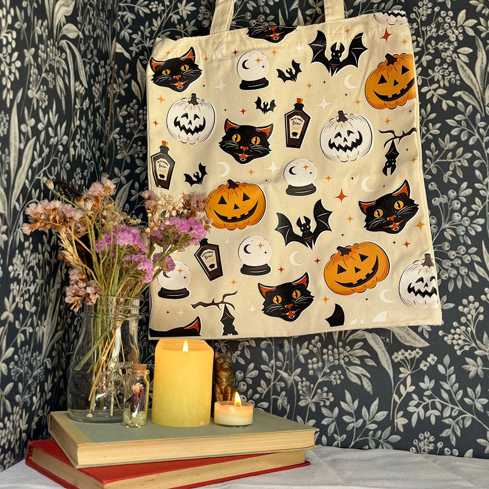 Shopper spooky gatto e zucca di Halloween