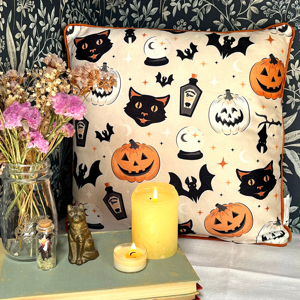 Cuscino 35cm Zucca di Halloween e  Gatto Spooky