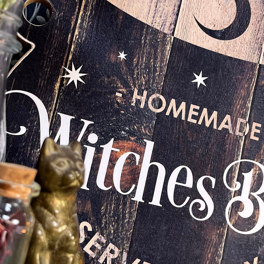 Insegna decorativa "Witches Brew" calderone in legno, witchy vibes