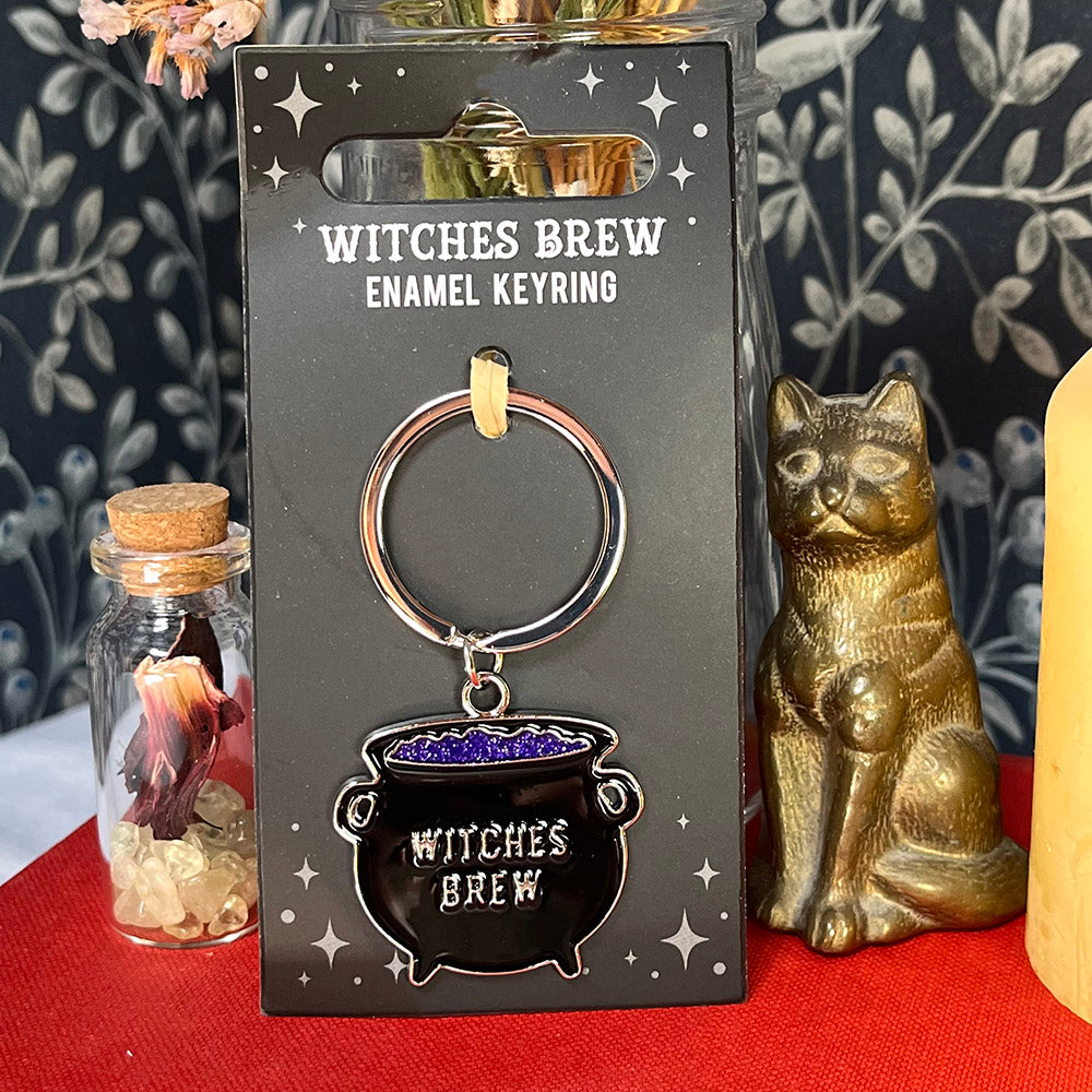 Portachiavi "Witches Brew", calderone della strega, metallo smaltato