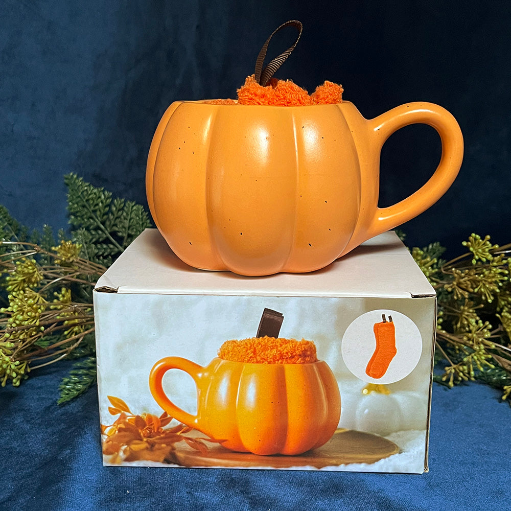 Tazza a forma di zucca "Pumpkin", set regalo con calzini di pile