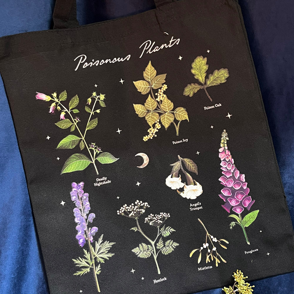 Tote bag "Poisonous Plants" in policotone, shopper stampa witchy botanica