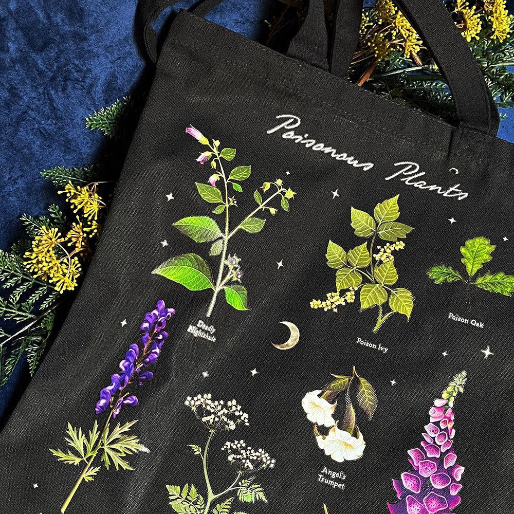 Tote bag "Poisonous Plants" in policotone, shopper stampa witchy botanica