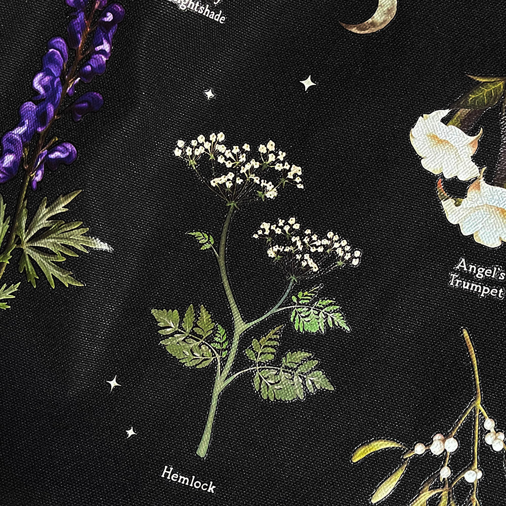 Tote bag "Poisonous Plants" in policotone, shopper stampa witchy botanica