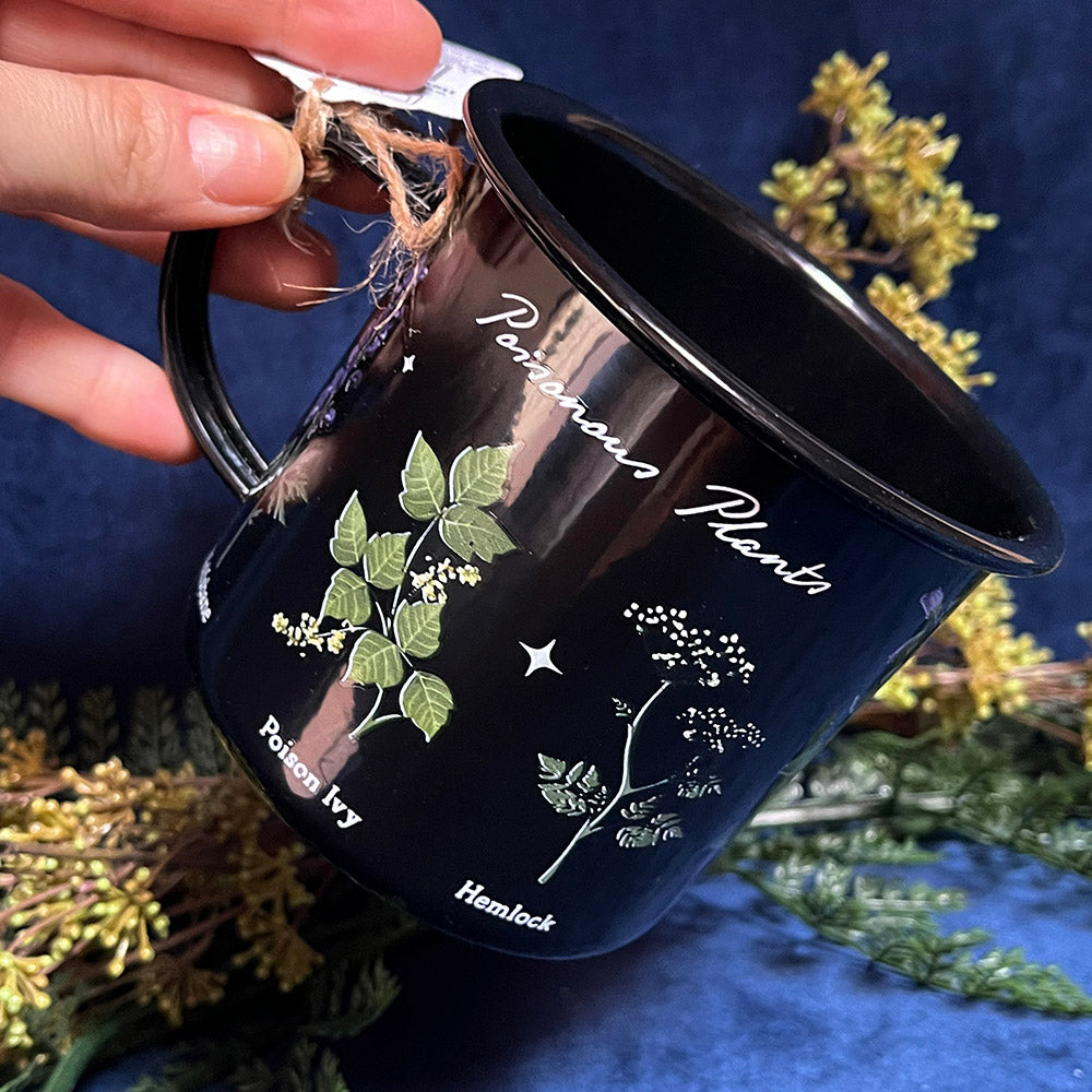 Tazza in metallo smaltato "Poisonous Plants", stampa botanica witchy