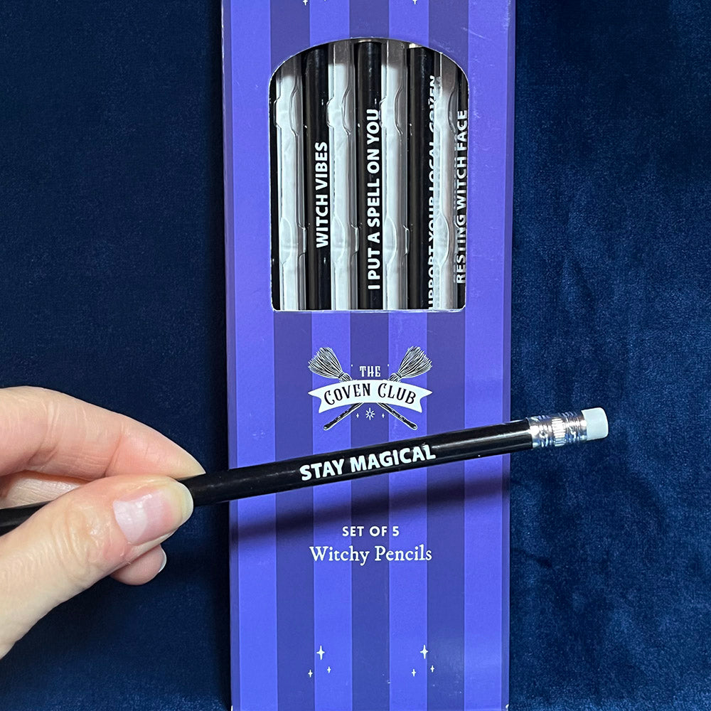 Matite "Witch Club", set da 5, con frasi, witchy vibes
