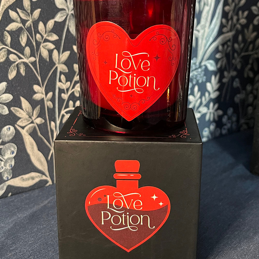 Candela profumata al lampone Love Potion con cristalli, vasetto in vetro, gothic, witchy