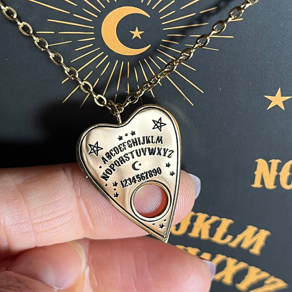 Collana ciondolo tavola OUIJA in acciaio dorato + biglietto regalo