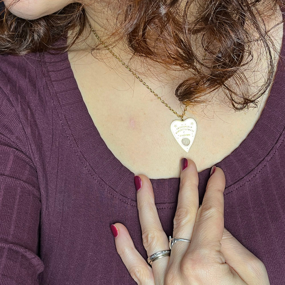 Collana ciondolo tavola OUIJA in acciaio dorato + biglietto regalo