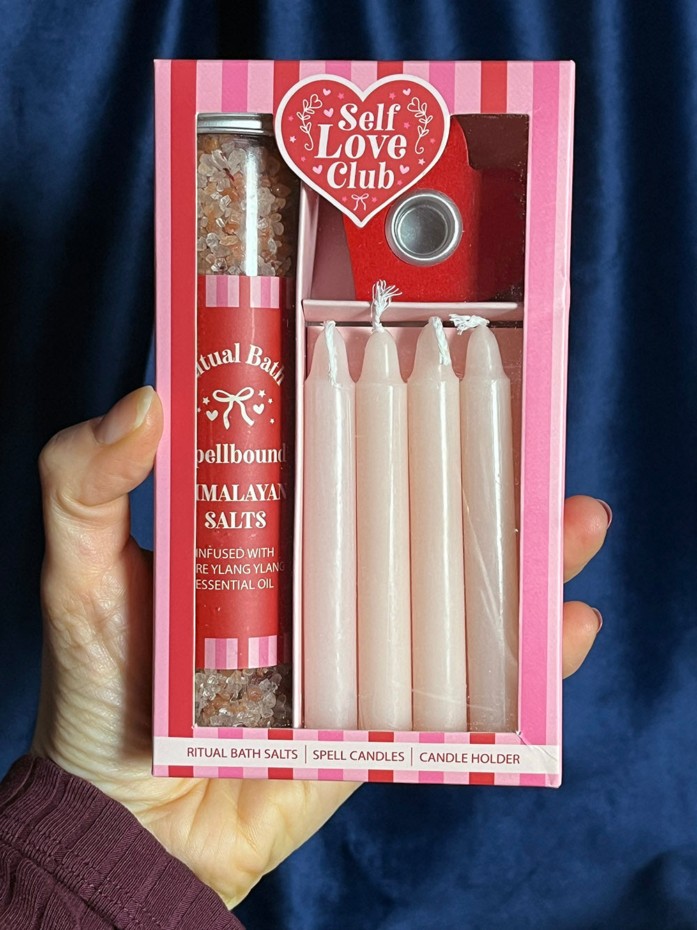 Kit da bagno "Self Love Club" sali profumati, candele e porta candela