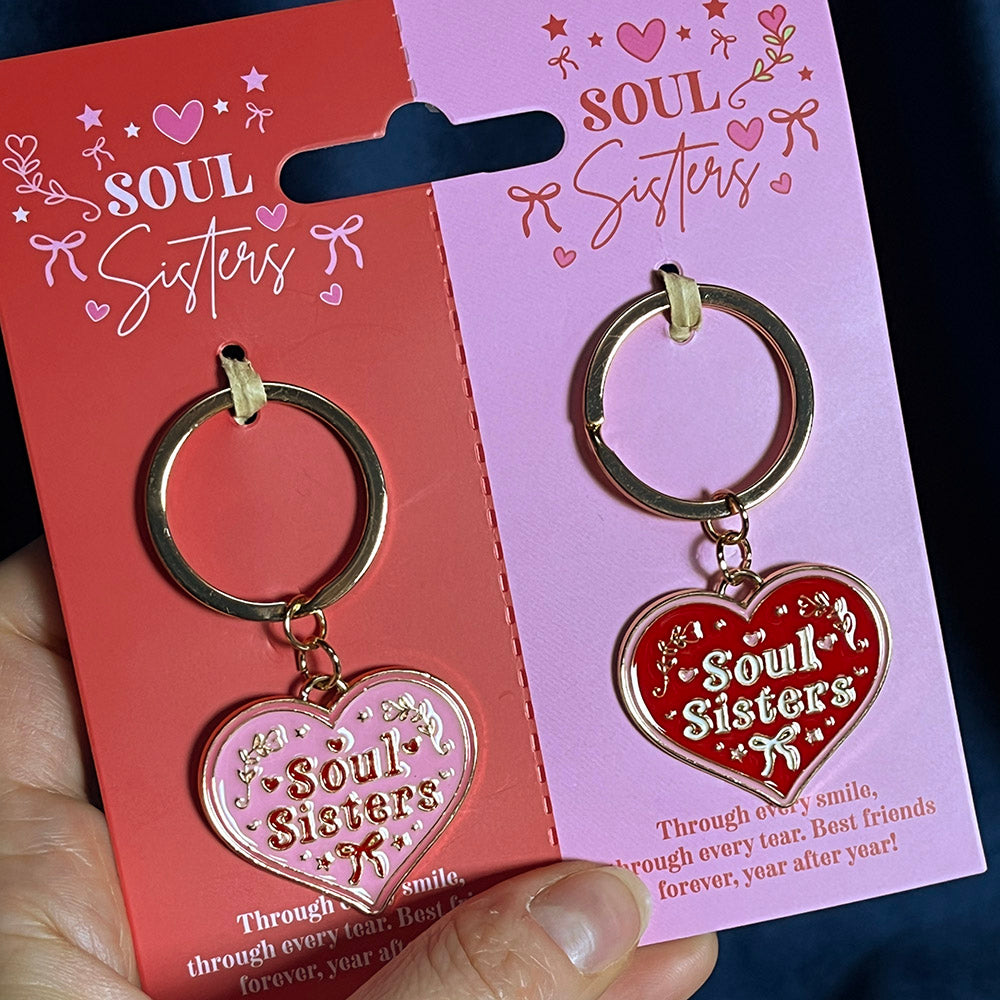 Portachiavi a forma di cuore "Soul Sisters" in metallo smaltato, Galentines Day