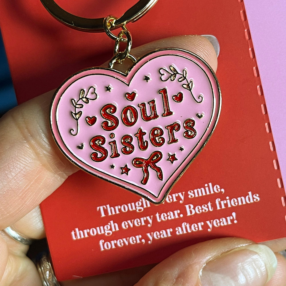 Portachiavi a forma di cuore "Soul Sisters" in metallo smaltato, Galentines Day
