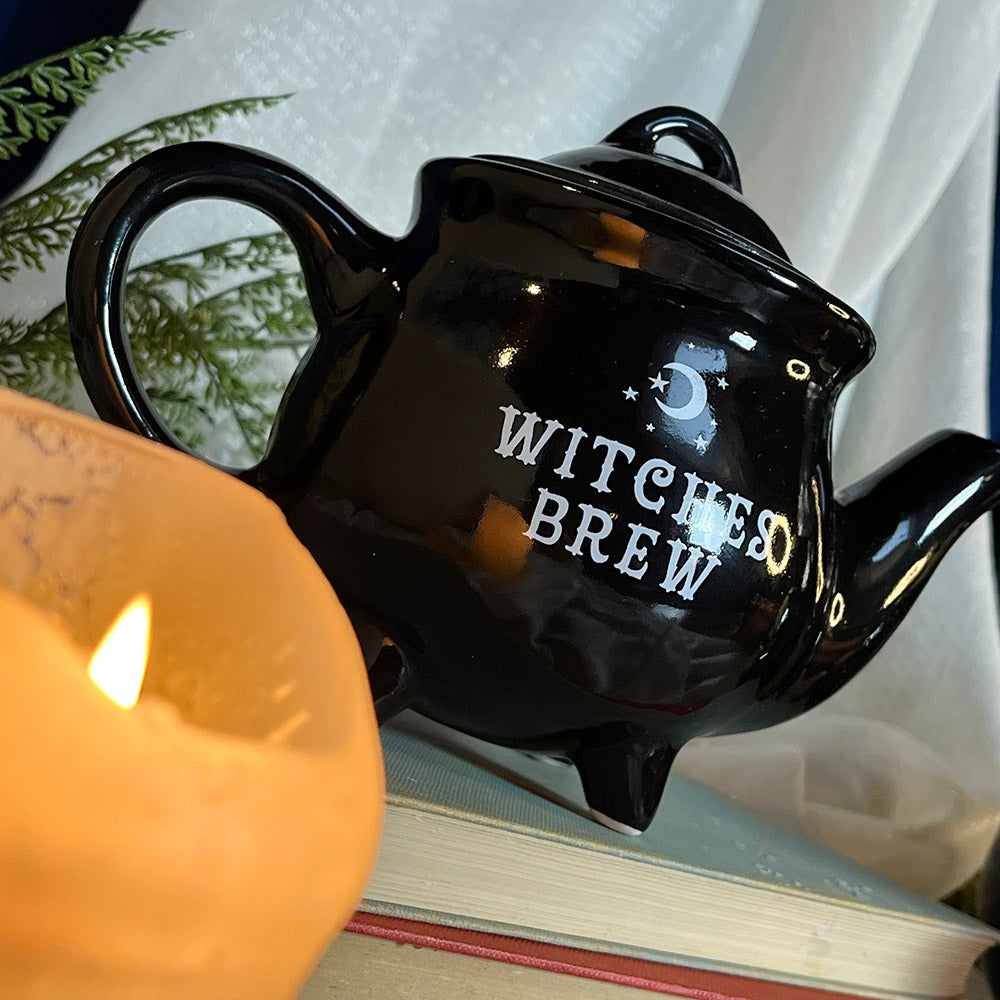 Teiera "Witches Brew" in ceramica smaltata nera, calderone della strega