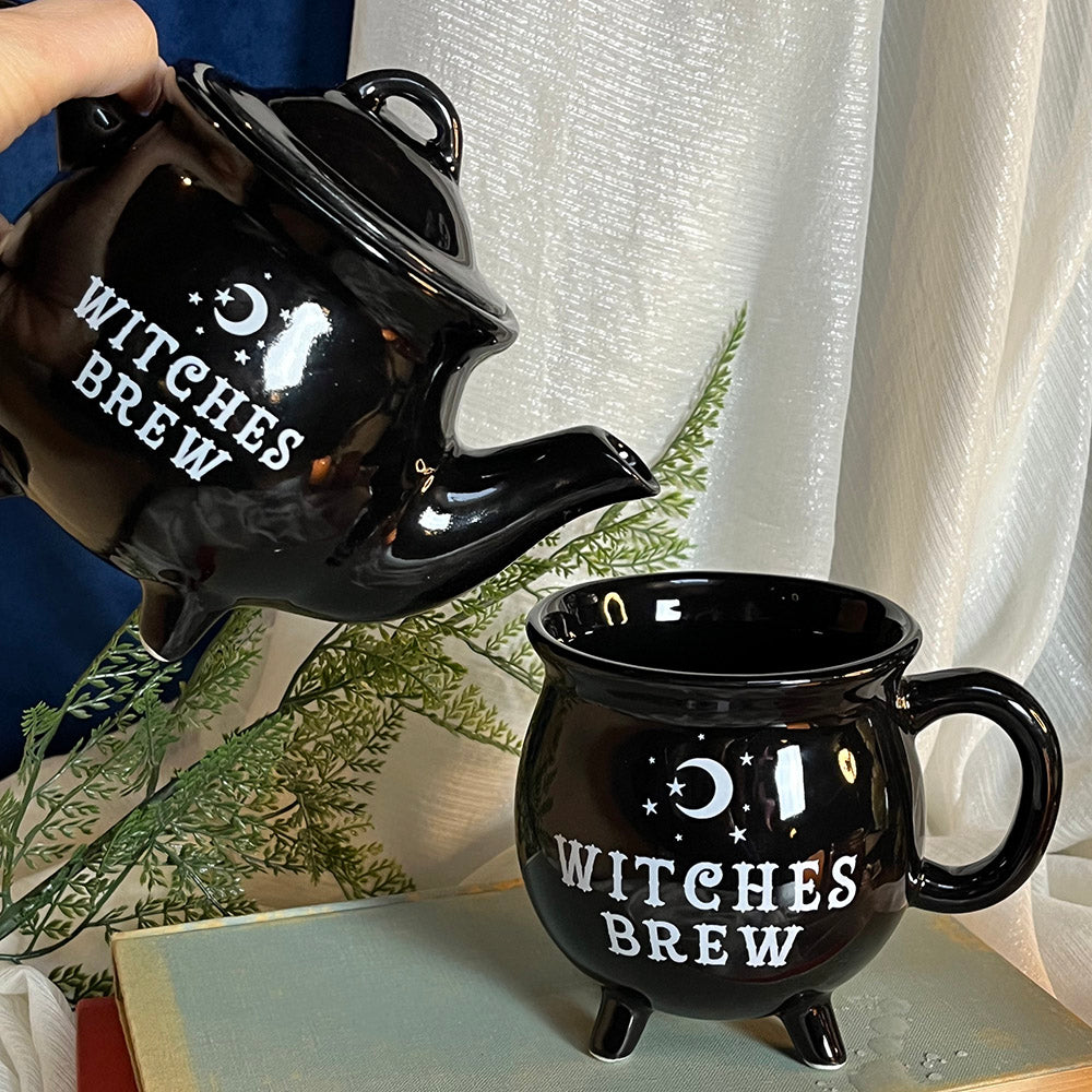 Tazza "Witches Brew" in ceramica smaltata nera, calderone della strega