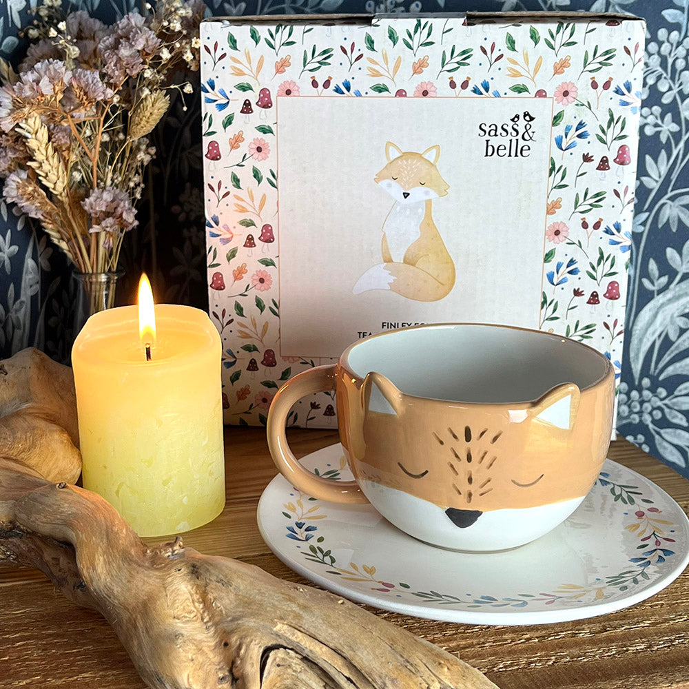 Tazza e piattino "Finley Fox", tea set, volpe e fiori