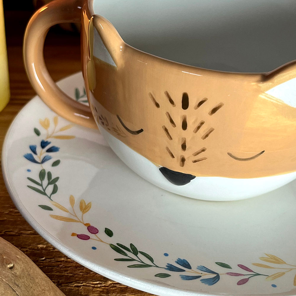 Tazza e piattino "Finley Fox", tea set, volpe e fiori