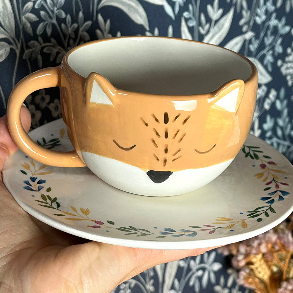 Tazza e piattino "Finley Fox", tea set, volpe e fiori