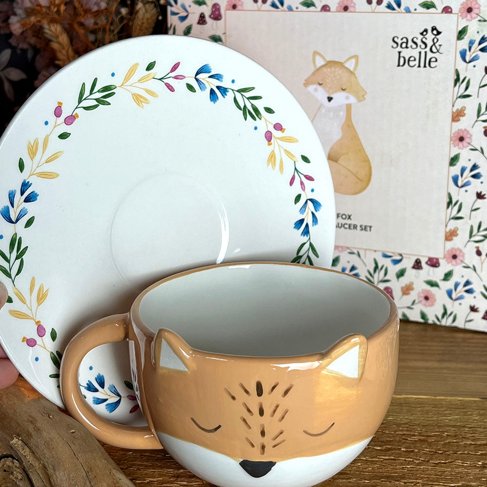 Tazza e piattino "Finley Fox", tea set, volpe e fiori