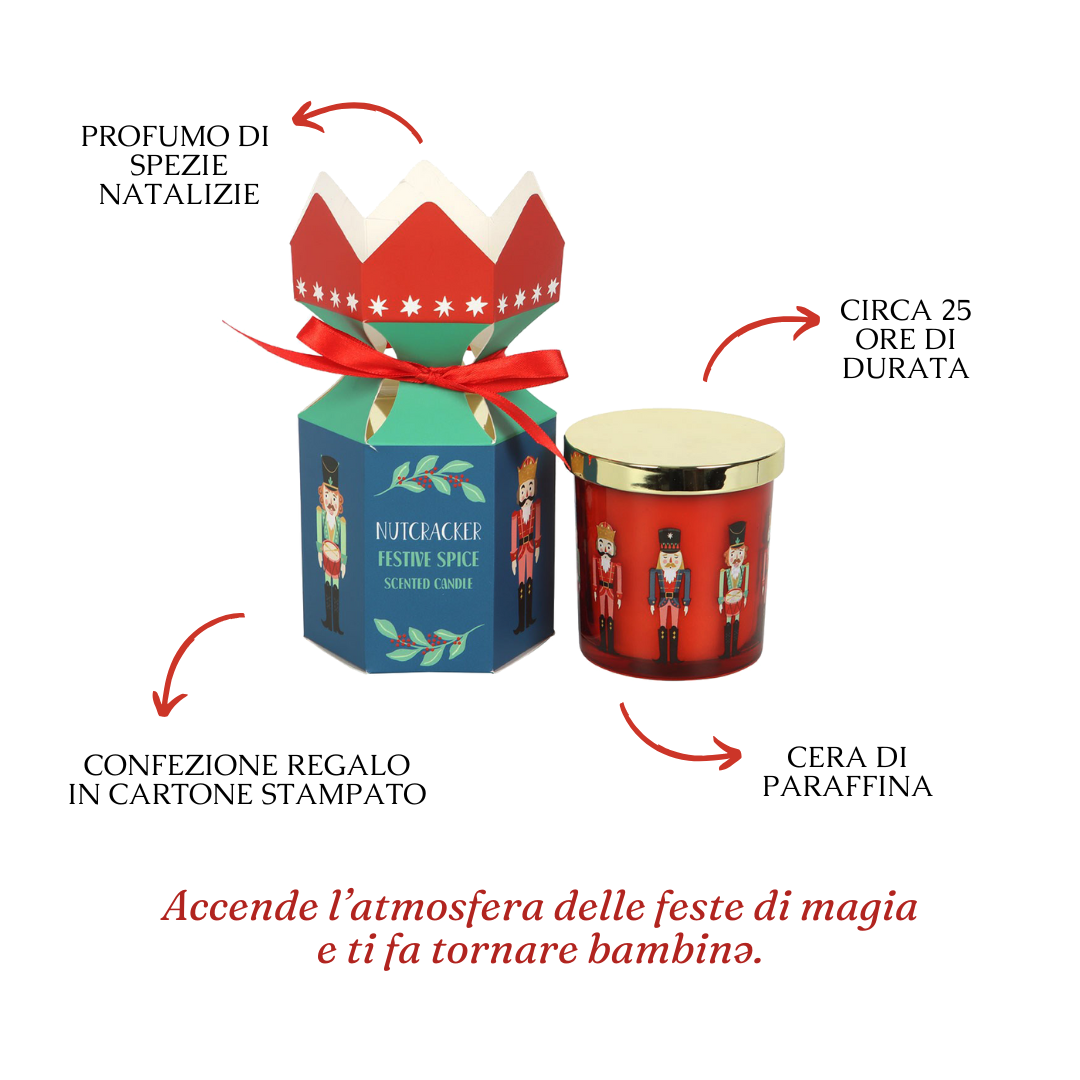 Candela "Nutcracker", profumo spezie di Natale, design schiaccianoci