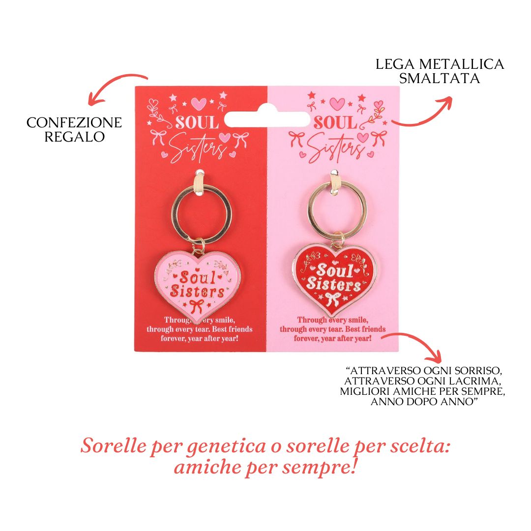 Coppia di portachiavi "Soul Sisters" in metallo smaltato Galentines Day