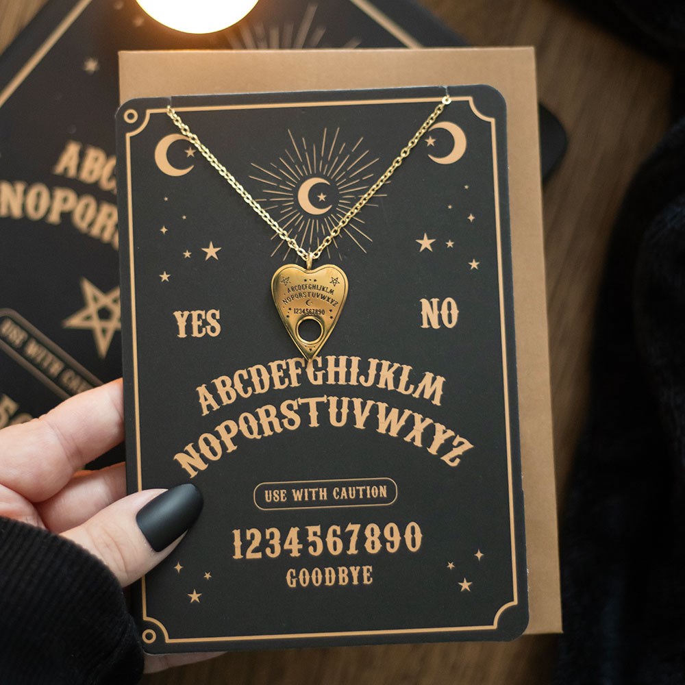 Collana ciondolo tavola OUIJA in acciaio dorato + biglietto regalo