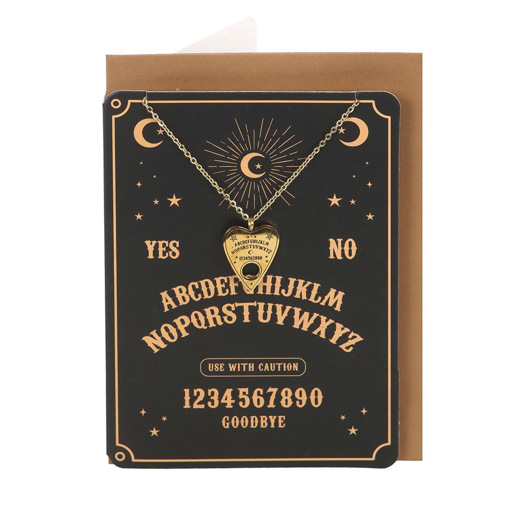 Collana ciondolo tavola OUIJA in acciaio dorato + biglietto regalo