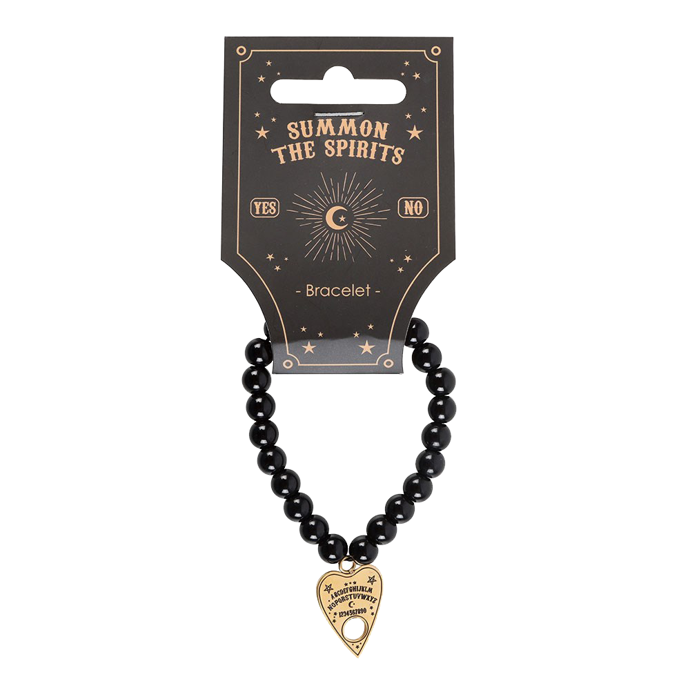 Braccialetto di perle nere con ciondolo tavola OUIJA