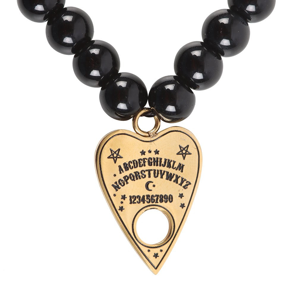 Braccialetto di perle nere con ciondolo tavola OUIJA